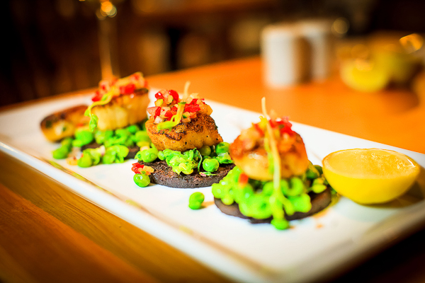 scallops, black pudding and minted pea